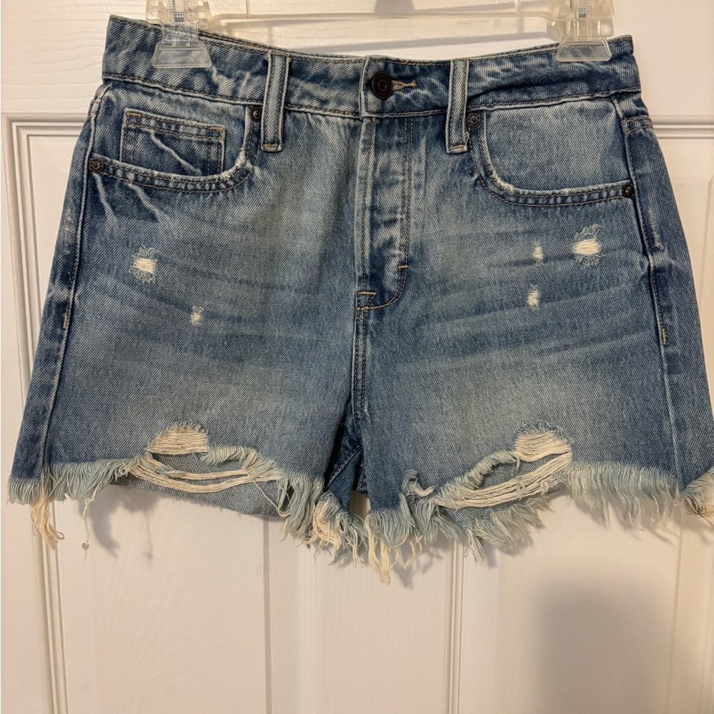 Hidden Distressed Blue Denim Jean Shorts